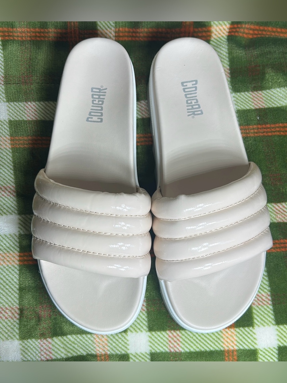 Cougar Naomi Leather Slide Sandals Classic Designer s11M Women Ivory/White/Gray